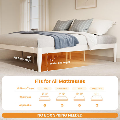 IOTXY King Platform Bed Frame - Solid Wood 16-Inch Height Mattress Foundation Base with Densely Slats and Heavy-Duty Support Legs, No Box Spring Needed, White