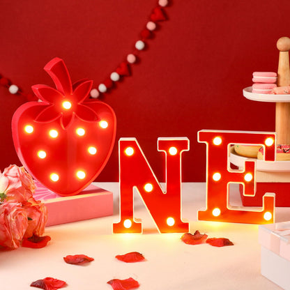 Honoson 3 Pcs Berry First Birthday Decor Strawberry Party Decorations LED Light up One Letter Sign Marquee String 1st Birthday Photo Prop Decor Sweet One Party Supplies(Strawberry)