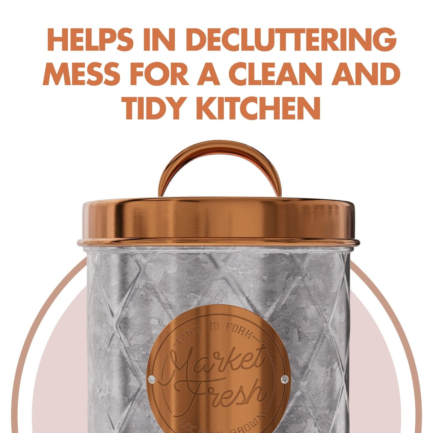 Amici Home Bristol Metal Canister | Food Storage Container with Lid | Canisters for Kitchen Counter | Galvanized Metal/Copper Lid | Farmhouse Décor | 52 Oz