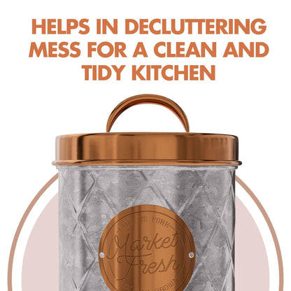 Amici Home Bristol Metal Canister | Food Storage Container with Lid | Canisters for Kitchen Counter | Galvanized Metal/Copper Lid | Farmhouse Décor | 52 Oz