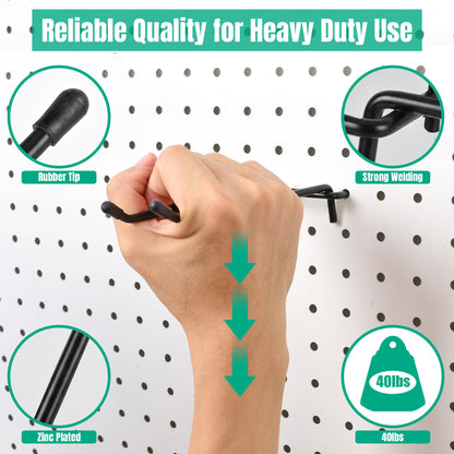 G.CORE 10 Pack Pegboard Hooks, Peg Board Tool Utility Hooks & Hangers Fit 1/4" Pegboards, Heavy Duty Metal Peg Board Shelving Hooks, Wall Organizers and Storage for Craft Room Garage Workbench (Black)