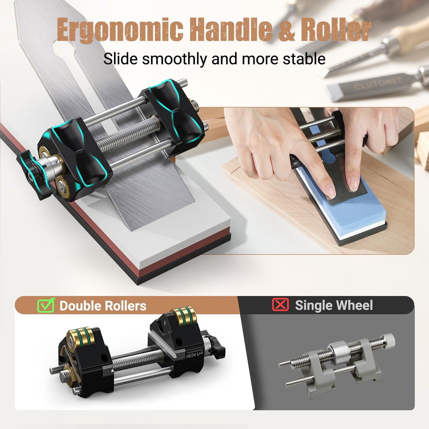 HONGDUI Chisel Sharpening Kit with Honing Guide, Sharpening Angle Fixture & Angle Gauge 15°-47°, Sharpener for 0.1"-3.2" Chisels, Planes, Woodworking Tool