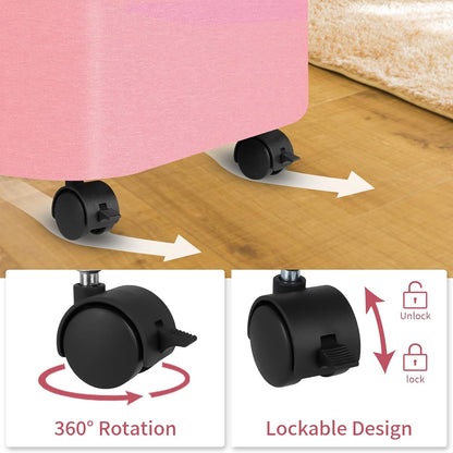 conglow 100L Pink Hamper with Wheels - Large Laundry Hamper with Lid, Rolling Hamper on Wheels, Collapsible Laundry