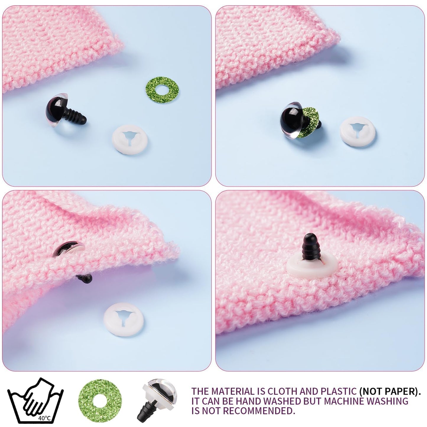 MUCUNNIA 120pcs 15mm Safety Eyes for Amigurumi Glitter Plastic Safety Eyes for Crochet with Washers Craft Crochet Eyes Doll Eyes for Crochet Animals Plush Stuffed Animals DIY Christmas Decorations