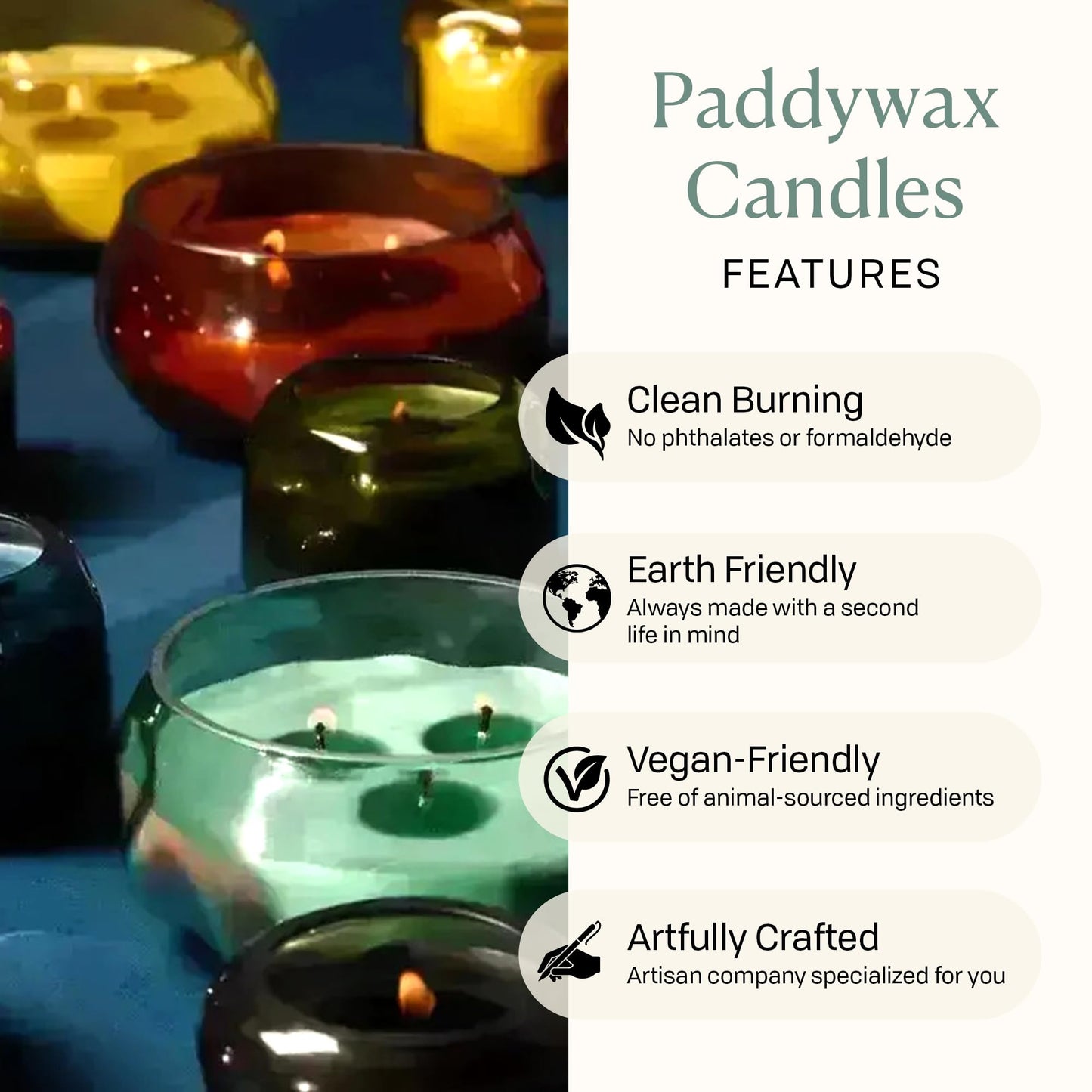 Paddywax Basalt Collection Scented Candle, Soy Wax Blend Glass Jar with Lid, Reusable Home Décor Candle, 10 oz, Black Vessel, Palo Santo Suede