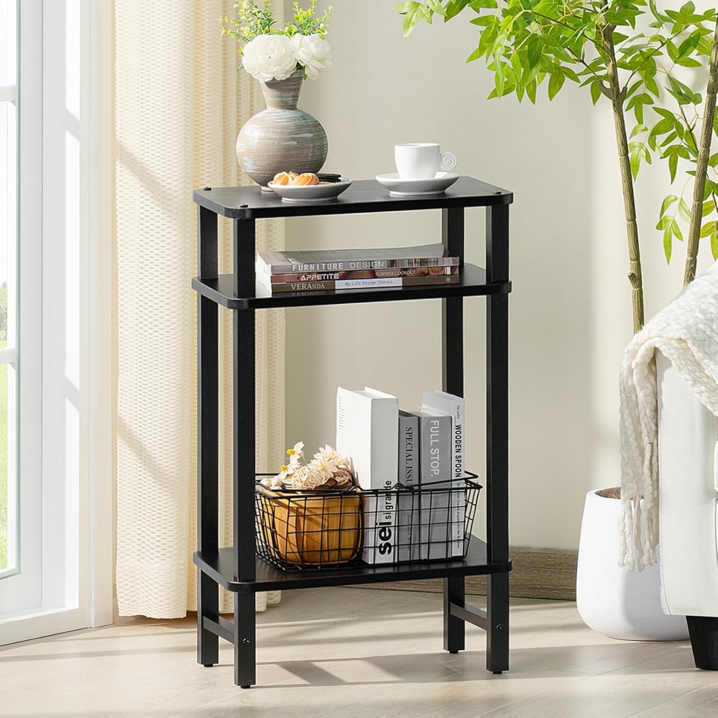 3-Tier YUFAM Side Table End Table Tall Night Stand for Living Room Bedroom Bathroom Office Furniture Black