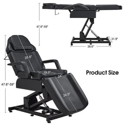 BarberPub Fully Electric Facial Bed with 3 Motor for Esthetician, Electric Tattoo Chair for Client, Facial Bed for Esthetician, Massage Adjustment 2751 (Black, Height (Flat): 25.2"–37")