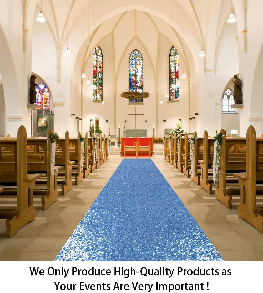 ShiDianYi Blue Aisle Runner for Wedding, 15FTx2FT Modern Baby Blue Glitter/Sequin Mesh Fabric Wedding Rug Runner