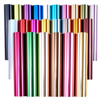 Tintnut Metallic Heat Transfer Vinyl Multicolored Chrome HTV -24 Sheets 12"x 10" Foil Holographic Iron On Vinyl for DIY T-Shirts Handbags Hats Crafts