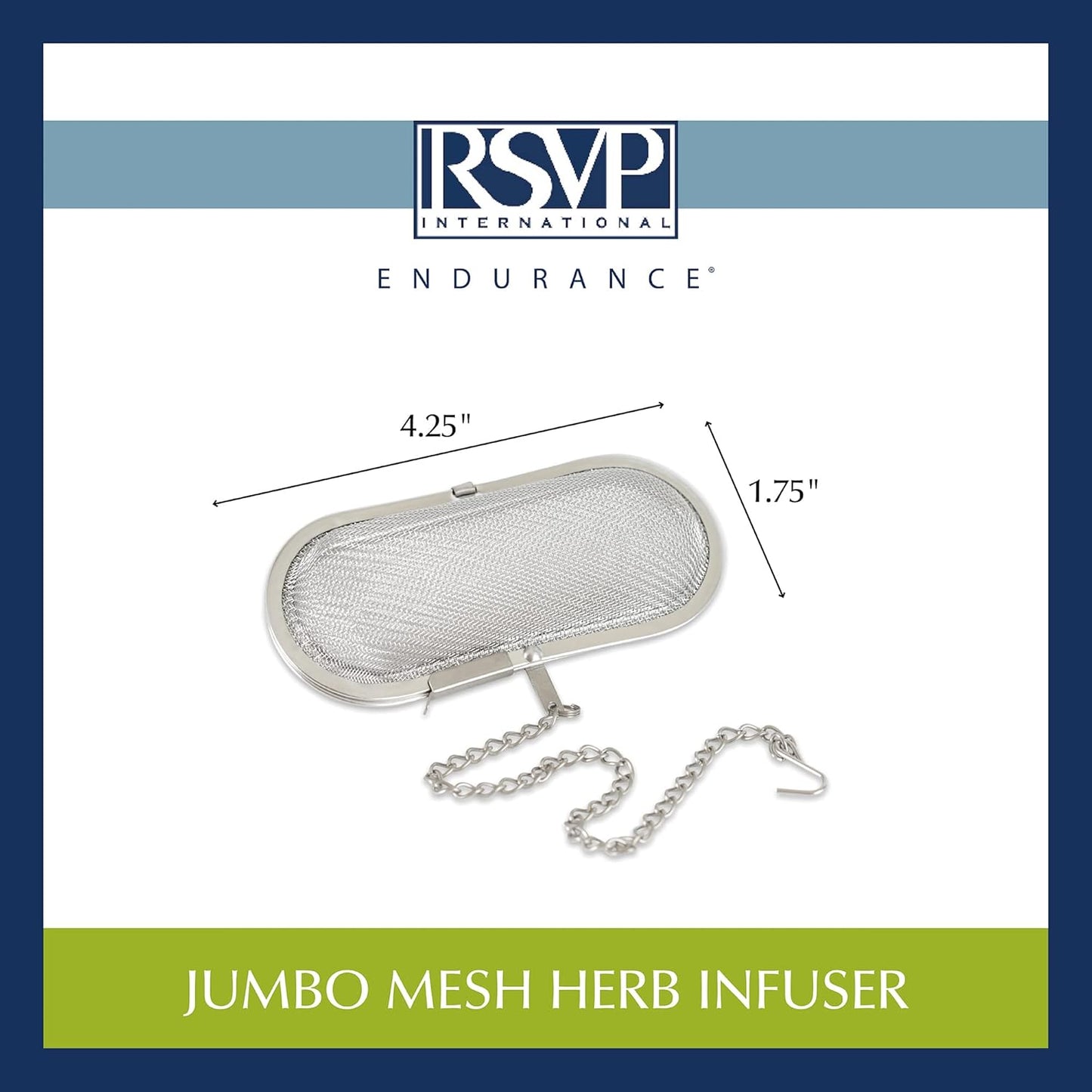 4.25x1.75" RSVP International Endurance Kitchen Collection Stainless Steel Mesh Floating Spice Infuser for Soups, Stews