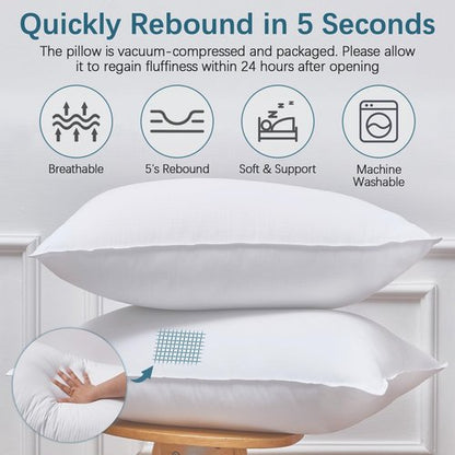 FROHAUL Pillows Queen Size Set of 4, Grid Hotel Bed Pillows for Sleeping,Medium-Firm Microfiber Pillows for Side, Back and Stomach Sleepers