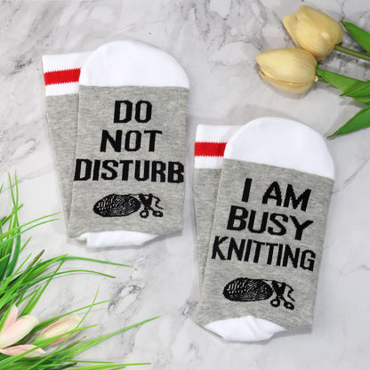 JXGZSO Do Not Disturb I Am Busy Knitting Novelty Socks - Funny Gift for Mom, Grandma, Knitting Lovers