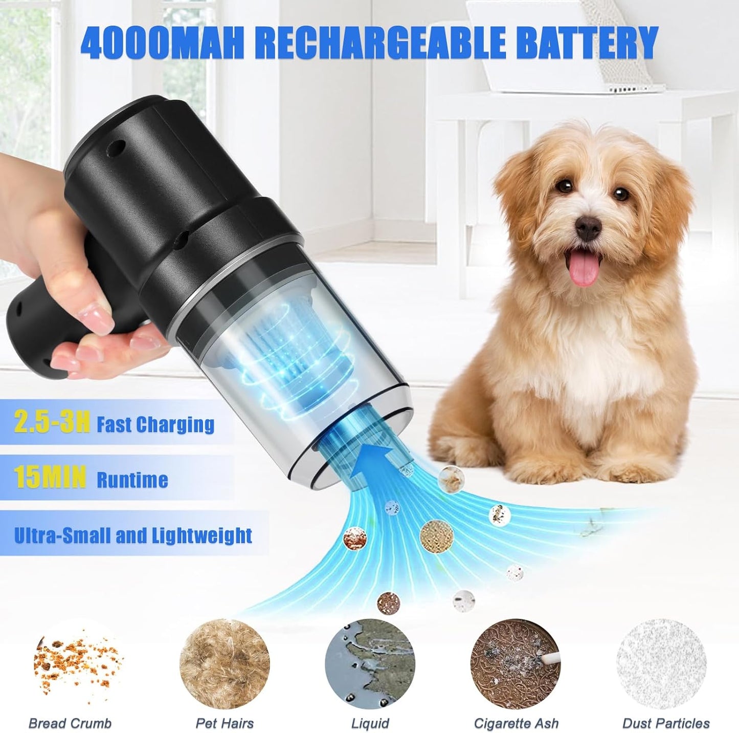 Handheld Vacuum Cordless, Mini Car Vacuum with LED, Electric Air Duster & Vacuum Cleaner 2 in 1