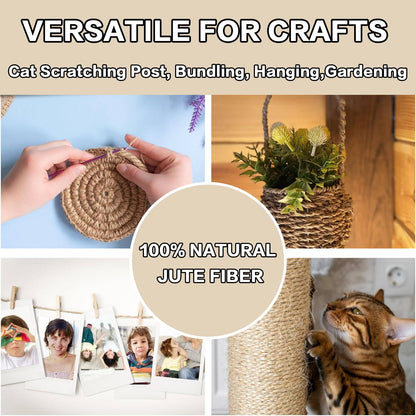 BRETANGME Natural Jute Rope 5/16 in (8mm) x 200 Ft, 4-Strand Twisted Thick Jute Twine String for Cat Scratching Post, Macrame Cord, Crafts, Garden Twine, Plant Hangers, Home Decor