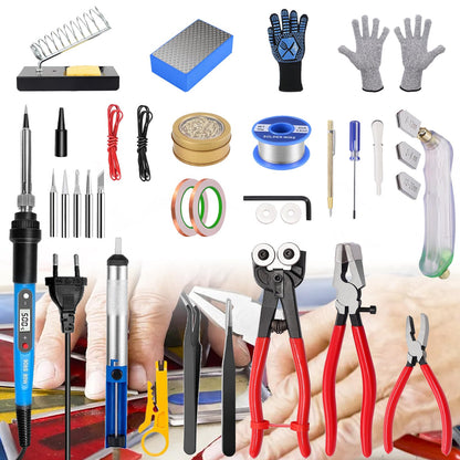 Stained Glass Kit, Stained Glass Supplies, Stained Glass Kits for Beginners, with 80W Soldering Iron Kit, Glass Cutter Tool Kit, Copper foil Tape, Cut Resistant and Welding Gloves