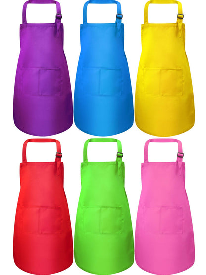 Syhood 6 Pieces Kids Apron with Pocket Adjustable Children Chef Apron for Baking Painting Cooking (Fresh Color, Large)