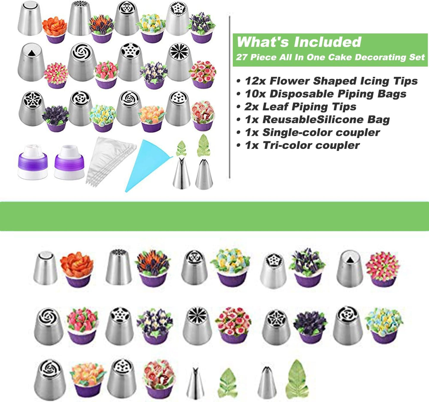 Suuker 27 Pcs Russian Piping Tips Set, Cake Decorating Tips for Cupcake Cookies Birthday Party