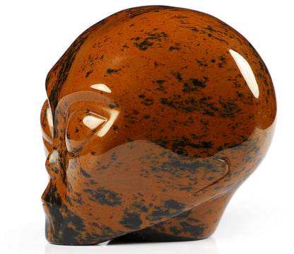 Skullis 2.0" Mahogany Obsidian Crystal Alien Skull, Hand Carved Gemstone Fine Art Sculpture, Reiki Healing Stone Statue.1340