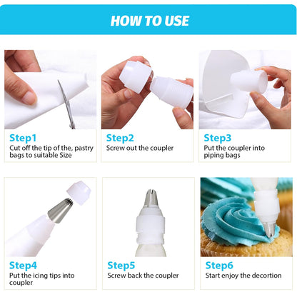 Reusable Cotton Piping Bags & Tips Set -16" Large Pastry Bag with 10 lcing Tips + 2 Couplers for Cake Decorating, Baking Supplies