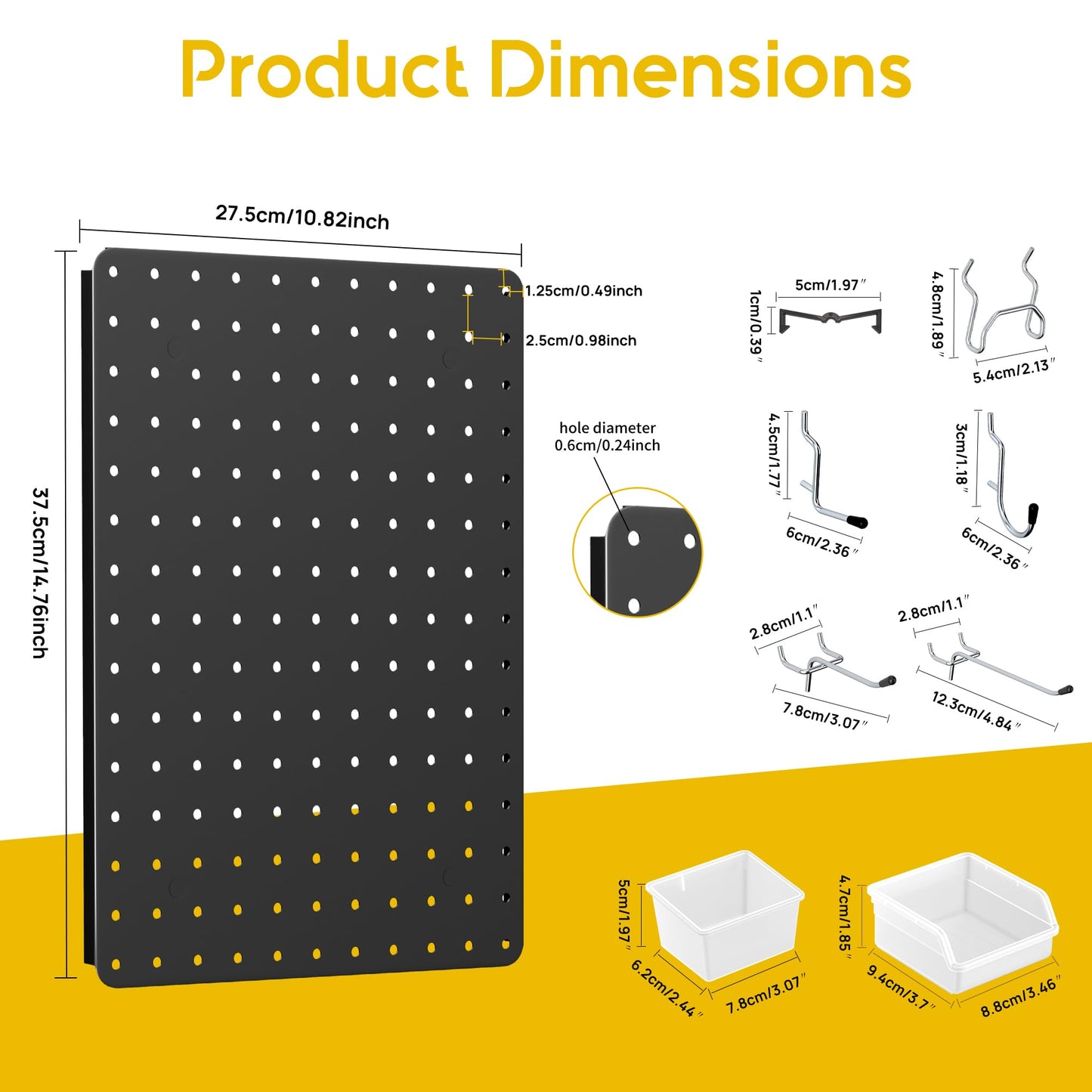 PHX Grove Peg Board for Tools, 4 Pack Metal Pegboard Wall Organizer with Hooks, 14.76"×10.82" Black Pegboard Panels for Walls Home, Garage Tool Storage, Kitchen, Office Organization, Craft Room