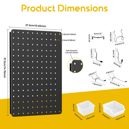 PHX Grove Peg Board for Tools, 4 Pack Metal Pegboard Wall Organizer with Hooks, 14.76"×10.82" Black Pegboard Panels for Walls Home, Garage Tool Storage, Kitchen, Office Organization, Craft Room