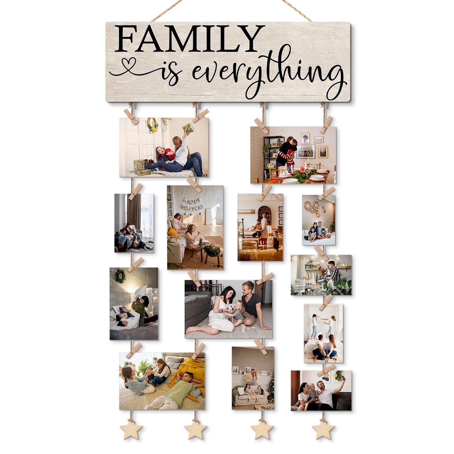 NaZaUK Family Picture Frames Collage Wall Decor Hanging Display, Family is Everything, Hanging Photo Display with Clips, Picture Board Wood Rustic Frames, Bedroom Decor for Teen Girls
