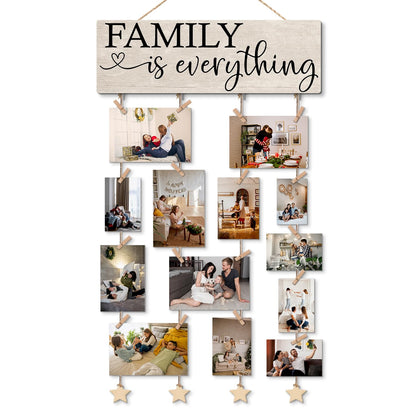 NaZaUK Family Picture Frames Collage Wall Decor Hanging Display, Family is Everything, Hanging Photo Display with Clips, Picture Board Wood Rustic Frames, Bedroom Decor for Teen Girls