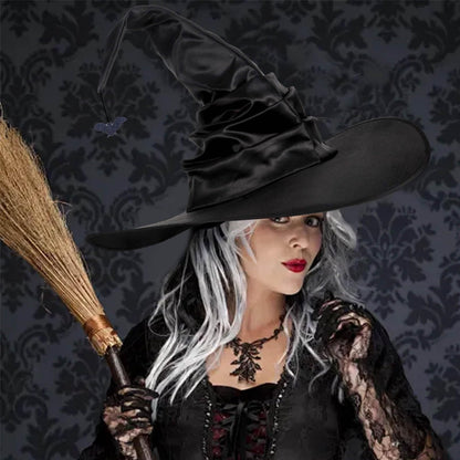 HATINXIA Witch Hat, 18 Inches Wicked Wizard Hat with Wide Brim, Halloween Cosplay Accessories for Adult Women Witch Costume Party Christmas Masquerade Carnivals, Black
