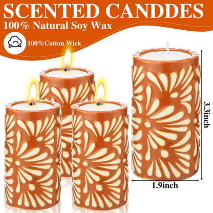 Lounsweer 4 Set Cielito Lindo Party Decorations Mexican Tequila Candle Talavera Mugs Candle for Fiesta Cinco De Mayo Birthday Bridal Shower Bachelorette May 5th Party Home Decor(Brown)