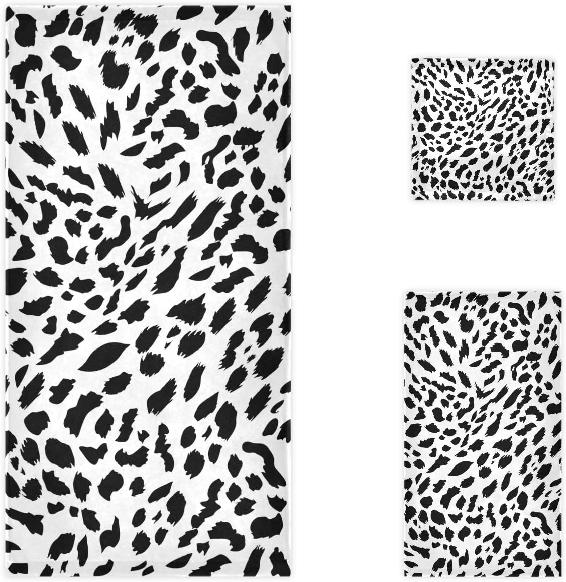Naanle Set 3 1 Towel+1 Towel+1 Trendy Black and White Leopard Print Soft Luxury Decorative of Towels, Bath Hand
