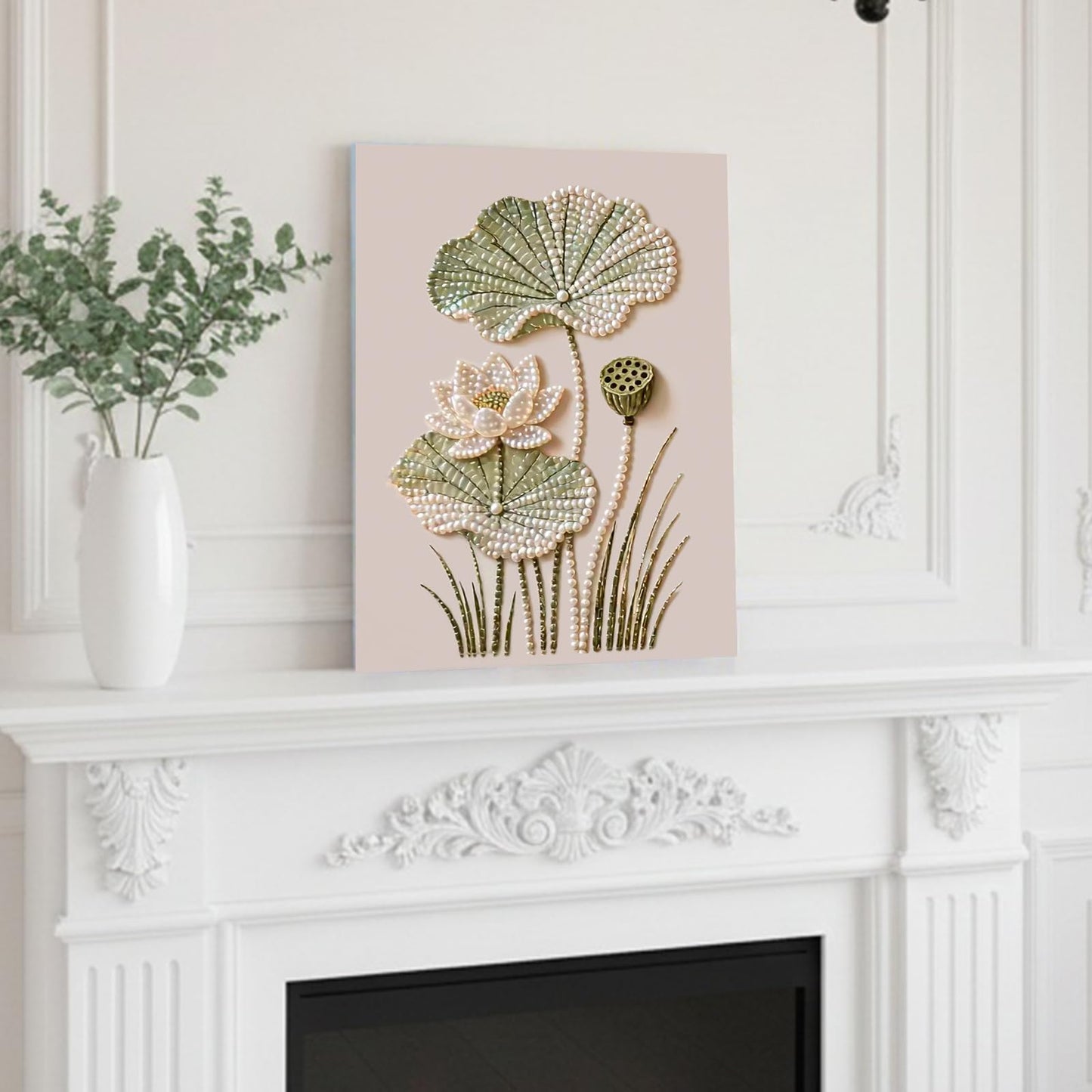 DIY Diamond Pearl Painting Kit for Adults, Flower 3D Pearl Painting Craft with Wooden Frame 40x50cm, Beginner Friendly Home Wall Decor Art, Gift for Women Men Housewarming (Lotus)
