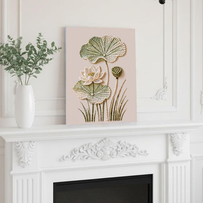 DIY Diamond Pearl Painting Kit for Adults, Flower 3D Pearl Painting Craft with Wooden Frame 40x50cm, Beginner Friendly Home Wall Decor Art, Gift for Women Men Housewarming (Lotus)