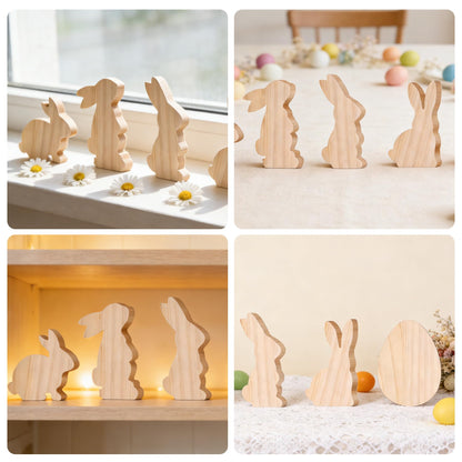 12 PCS 4 Inch Unfinished Wooden Cutouts, Blank Wood Bunny Eggs Shapes for DIY Craft Projects, Table Centerpieces and Signs (Rabbit&Eggs)