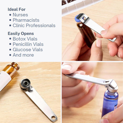Generic 3 Pack Mini Vial Openers - Versatile Stainless Steel Oral Liquid Decappers for Botox, Medicines, and Beverages