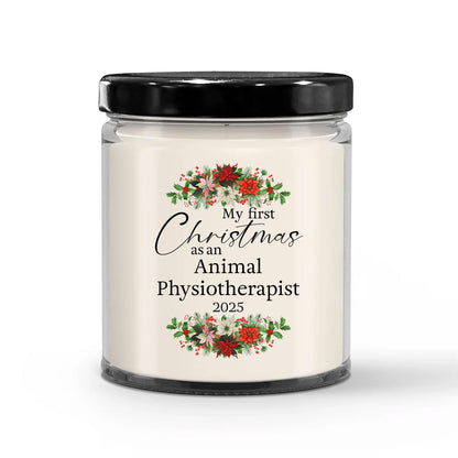 My First Christmas as an Animal Physiotherapist 2025 Candle - Unique Gifts for New Coworker Veterinary Physiotherapist Employee Boss Manager - 9oz Vanilla Scented Soy Wax