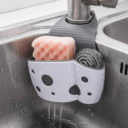 UNIKON 2 Pack Sink Caddy Sponge Holder Organizer, Hanging Kitchen Adjustable Strap Faucet Caddy, White