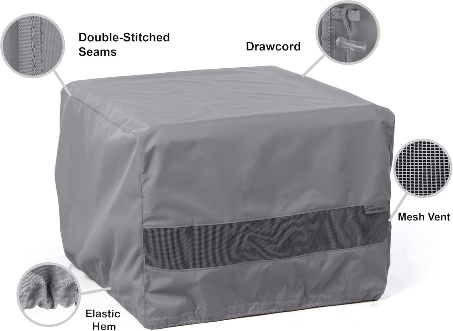 300D 18W 18D 18H, Covermates Elite Square Ottoman Cover Heavy-Duty Polyester, Water-Resistant, Mesh Vent, Drawcord