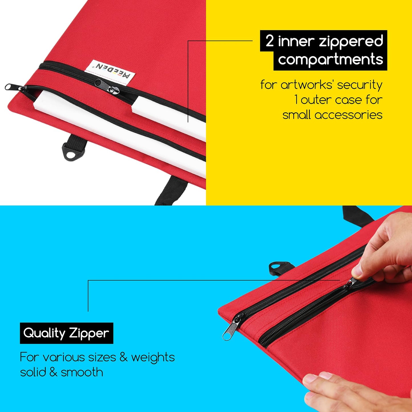 MEEDEN Soft Art Portfolio Bag: 20 X 26 Inch Light Weight Portfolio Canvas Case with Detachable Shoulder Strap -Waterproof 600D Oxford Carrying Storage Case for Canvas, Artwork, Sketching - Red