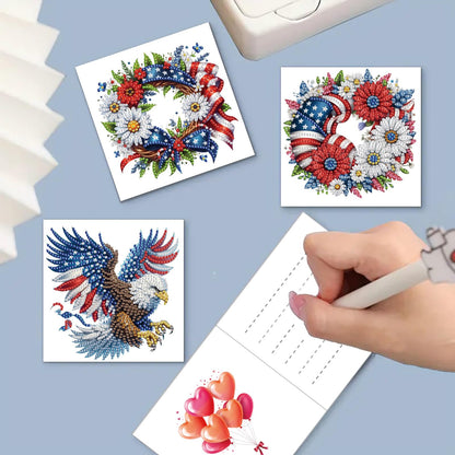 NanBaDa 6-Piece Independence Day Diamond Painting Greeting Card Set - Handmade Holidays and Greetings Craft Cards with Envelopes - Suitable for Casual and Stress Relieving Home Decoration Gifts