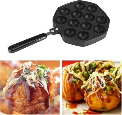 Home 12 Cavity Octopus Grilling Pan, Non Stick Pancake Maker for Takoyaki and Dessert Cakes