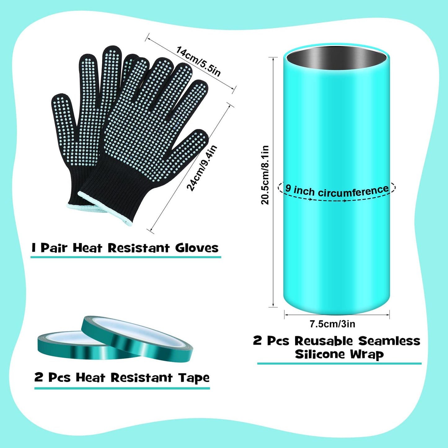 Hysagtek 2 x Sublimation Silicone Wraps for Tumblers 20oz Seamless Sublimation, Silicone Tumbler Wraps, Silicone Sleeves for Sublimation, with Gloves, Heat Tape for Sublimation Tumbler Heat Press