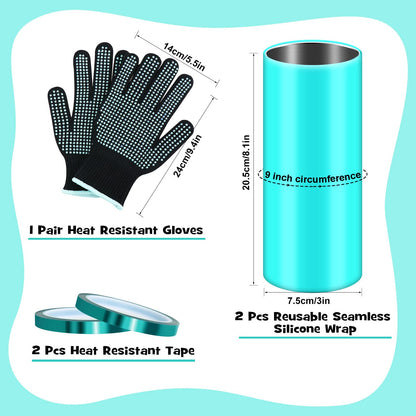 Hysagtek 2 x Sublimation Silicone Wraps for Tumblers 20oz Seamless Sublimation, Silicone Tumbler Wraps, Silicone Sleeves for Sublimation, with Gloves, Heat Tape for Sublimation Tumbler Heat Press