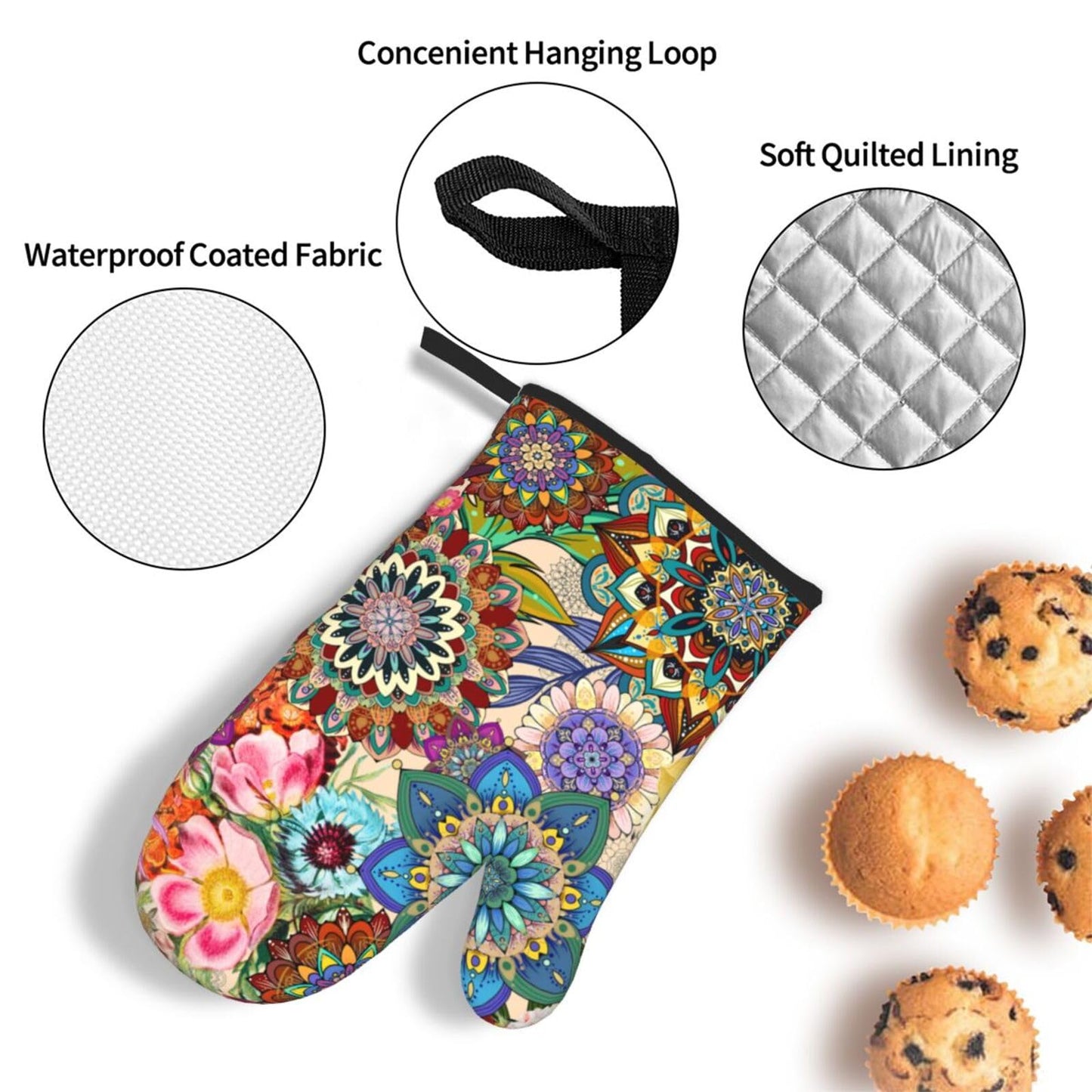 Boho Floral Oven Mitts and Pot Holders Sets, Heat Resistant Colorful Kitchen Gloves Hot Pads, Cute Baker Stuff, Chef Cooking Baking Gifts for Women Bakers, Kitchen Gifts for Cooking Lover Cooks Mom