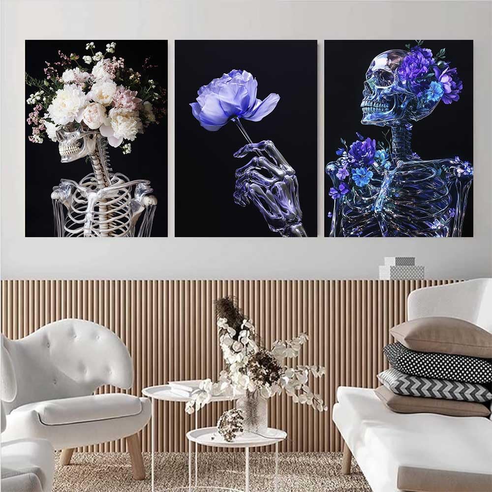 LATETOMT Skull Tapestry Goth Tapestry Black Vertical Tapestries Flower Skeleton Wall Tapestries Lovers Wall Hanging Valentine's Day Decor for Bedroom Living Room 15x20in 3 Pieces LTMTAYW501