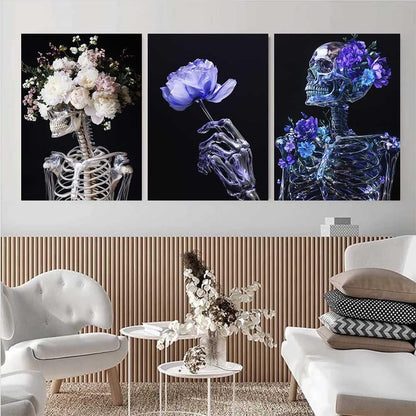 LATETOMT Skull Tapestry Goth Tapestry Black Vertical Tapestries Flower Skeleton Wall Tapestries Lovers Wall Hanging Valentine's Day Decor for Bedroom Living Room 15x20in 3 Pieces LTMTAYW501