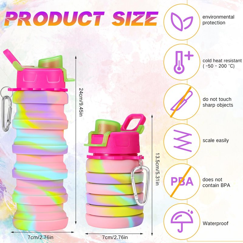 Sunnyray Collapsible Water Bottles Bulk Foldable Water Bottles 17oz Silicone Portable Leak Proof Reusable Sports with Clip for Travel Hiking Camping Outdoor(Camouflage,30 Pack)