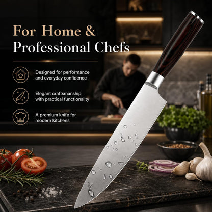 8 Inch Japanese Chef Knife, High Carbon Stainless Steel Kitchen Knife with Ergonomic Pakka Wood Handle, Ultra Sharp Gyuto Cooking Knife with Gift Box for Home & Professional Chefs