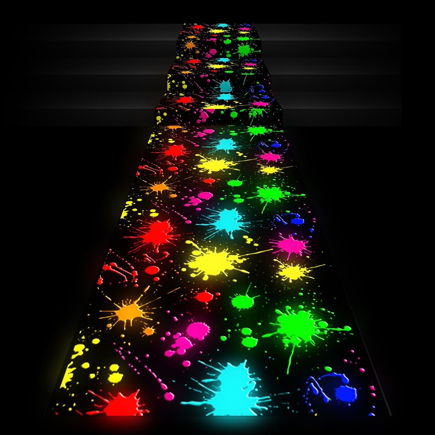 Haull 118 x 39 Inch Glow in The Dark Runner Neon Light up Dance Floor Black Light Party Decor 80s 90s Disco Party Supplies Neon Table Cloths Tapestry UV Rug Backdrop Props(Paint Splatter)