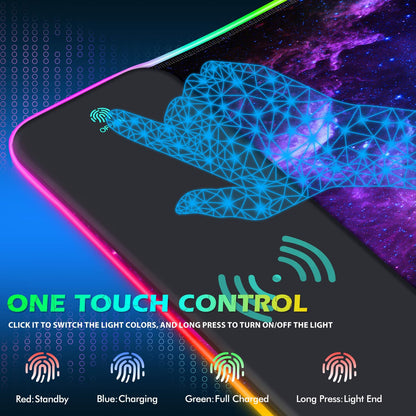 ToLuLu RGB Gaming Wireless Charging Mouse Pad, 5/7.5/10/15W 10 Light Modes LED Mouse Pad Computer Keyboard Mat Mousepad, 800x300x4MM Extended Large Desk Mat for Gaming, MacBook, Laptop, PC, Galaxy
