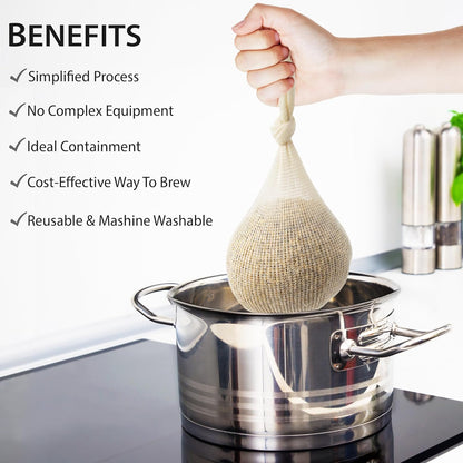 14" (100 Pack) Hops, Grain & Spice Beer Brewing Bags Cotton Mesh Steeping Bags for Beer Wine, Cider, Tea, Soups & Nut